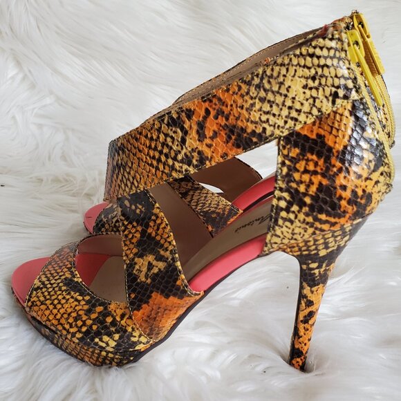 Michael Antonio Reptile Print Open Toe Back Zip Stiletto SZ 7.5 - Picture 5 of 12